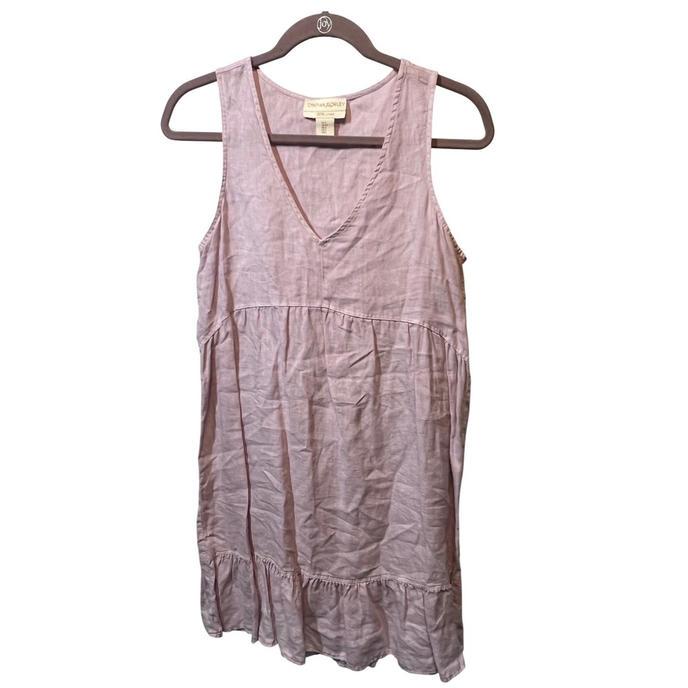 Cynthia Rowley Dress Size S Pink‎ Linen Tunic Tiered Ruffle V Neck Sleeveless